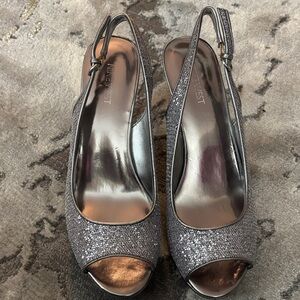 Nine West Metallic Glitter Peep Toe Heels